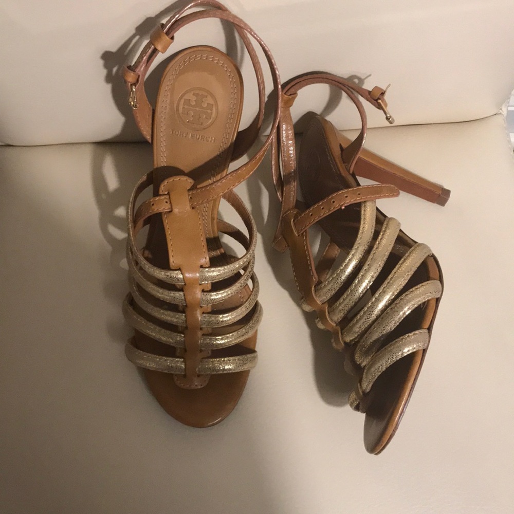 Tory Burch Gold and Tan Sandals